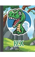 Rex: Wide Ruled Composition Notebook Dinosaur Boys Kids Personalized Journal for School Supplies - 110 pages 7.44x9.269