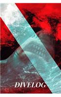 Divelog: Divers log book for 100 dives - Scuba Diving Logbook with Megalodon / Dive Flag Cover-Design - 6x9 Dimensions