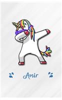 Amir A5 Lined Notebook 110 Pages: Funny Blank Journal For Personalized Dabbing Unicorn Family First Name Middle Last. Unique Student Teacher Scrapbook/ Composition Great For Home Sch