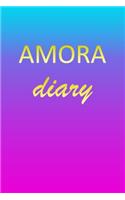 Amora: Journal Diary - Personalized First Name Personal Writing - Letter A Blue Purple Pink Gold Effect Cover - Daily Diaries for Journalists & Writers - J