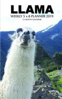 Llama Weekly 5 X 8 Planner 2019: 12 Month Calendar