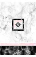 B: Pink Letter B Monogram Journal, Monogrammed White Marble Notebook, Blank Lined Custom Journal 6x9 College Ruled 120 Page Perfect Bound Glossy Soft C