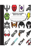 Composition notebook graph ruled paper 8.5 x 11" 200 page 4x4 grid per inch, cartoon superhero