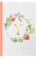 Y: Monogram Initial Composition Notebook Gold & Watercolor Botanical Personalized Notebook for Girls & Women