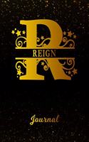 Reign Journal: Letter R Personalized First Name Personal Writing Diary Black Gold Glittery Space Effect Cover Daily Diaries for Journalists & Writers Note Taking W