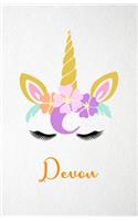 Devon A5 Lined Notebook 110 Pages: Funny Blank Journal For Lovely Magical Unicorn Face Dream Family First Name Middle Last Surname. Unique Student Teacher Scrapbook/ Composition Great