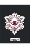 sketchbook by a madoo: All seeing eye on black cover (8.5 x 11) inches 110 pages, Blank Unlined Paper for Sketching, Drawing, Whiting, Journaling & Doodling(3 All Seeing Eye on Black Sketchbook)
