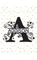 Addison: (8.5 x 11 Lined) College Ruled Blank Journal Notebook With Monogram Letter A and Personalized Name