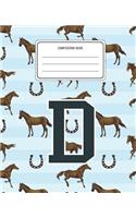Composition Book D: Horses Animal Pattern Composition Book Letter D Personalized Lined Wide Rule Notebook for Boys Kids Back to School Preschool Kindergarten and Elemen