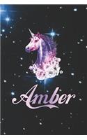 Amber: First Name Personalized Unicorn Customized Names Gift Birthday Girl Notebook Journal