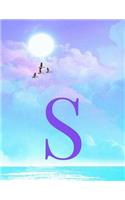 S: Monogram Initial S Notebook for Women, Teens and Girls - See your Initials in the Clouds Paradise Purple Sky - 8.5 x 11 Composition Notebook, Journa