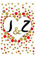 I and Z Personalized Monogrammed notebook journal gift with Two Initials for Couples and lovers on valentine's day, wedding anniversary and special occasions with beautiful golden glitter red and confetti cover