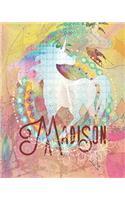 Madison: Colorful Rainbow Unicorn - 8"X10" Girl's Composition Wide Ruled Notebook