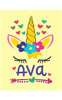 Ava: Unicorn Notebook For Girls Named Ava Personalized Notebooks Softcover 8.5x11 Wide Rule Blank Lined 100 Pages