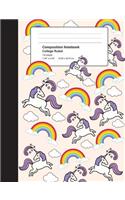 Composition Notebook: Ruled School Office Home Student Teacher 100 Pages - Unicorns Rainbows Cute Notebook (School Composition Notebooks) for Girls Kids Grades K-2