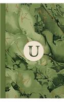 Monogram U Marble Notebook (Leafy Green Edition): Blank Lined Marble Journal for Names Starting with Initial Letter U