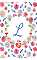 L: Beautiful Mandala And Rose Flower Journal, Monogram Initial Letter L Lined Paper