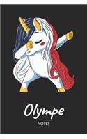 Olympe - Notes: Noms Personnalisé Carnet de notes / Journal pour les filles et les femmes. Licorne qui dab aux cheveux aux couleurs du drapeau français. Accessoires