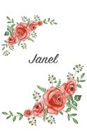 Janel: Personalized Composition Notebook - Vintage Floral Pattern (Red Rose Blooms). College Ruled (Lined) Journal for School Notes, Diary, Journaling. Flo