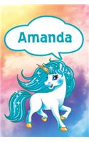 Amanda: Personalized Unicorn Journal, Notebook Featuring 120 Lined Pages 6x9