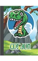 Gordon: Wide Ruled Composition Notebook Dinosaur Boys Kids Personalized Journal for School Supplies - 110 pages 7.44x9.269