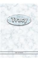 Tracy - Lined Notebook: College Ruled Blank Pages Plus Extra Date Neutral Calendar (12 Months) and Notepad Sketch Designs. Cover Print White Marble Background with Silver-I