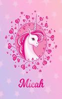 Micah: Unicorn Large Blank Primary Sketchbook Paper - Pink Purple Magical Horse Personalized Letter M Initial Custom First Name Cover - Drawing Sketch Book