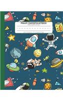 Primary Composition Notebook Handwriting Practice Paper: Kindergarten to Early Childhood Exercise Book - 120 Dashed Midline Pages - Green - Astronaut(8 Outer Space Astronomy)