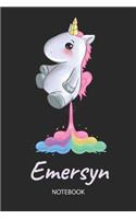 Emersyn - Notebook: Blank Lined Personalized & Customized Name Rainbow Farting Unicorn School Notebook / Journal for Girls & Women. Funny Unicorn Desk Accessories for K
