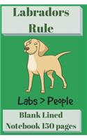 Labradors Rule Blank Lined Notebook 6 X 9 150 Pages