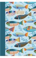 Notebook: Small Stylish Journal for Writing, Journaling, Notes, To Do Lists, Gratitude, Ideas, and More with Whimsical Colorful Artistic Swimming Fish Pattern