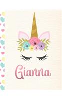 Gianna: Personalized Unicorn Primary Story Journal For Girls With Pink Name - Half Ruled Dotted Midline and Blank Picture Space - Kindergarten to Early Chil