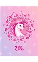 Elle: Unicorn Large Blank Primary Handwriting Learn to Write Practice Paper for Girls - Pink Purple Magical Horse Personalized Letter E Initial Custom Fir