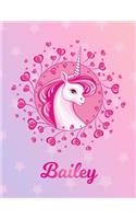 Bailey: Unicorn Sheet Music Note Manuscript Notebook Paper - Magical Horse Personalized Letter A Initial Custom First Name Cover - Musician Composer Instrum