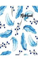 Notebook by a Madoo: Blue Feather Cover and Dot Graph Line Sketch Pages, Extra Large (8.5 X 11) Inches, 110 Pages, White Paper, Sketch, Draw and Paint(1 Blue Feather Notebook)