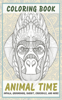 Animal Time - Coloring Book - Impala, Groundhog, Rabbit, Crocodile, and more