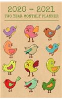 2020-2021 Two Year Monthly Planner: Comic Style Birds - Small Pocket Calendar 5.06 x 7.81