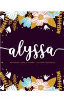 Alyssa: Notebook - Libreta - Cahier - Taccuino - Notizbuch: 110 pages paginas seiten pagine: Modern Florals First Name Notebook in Light Pink, Baby Blue & M