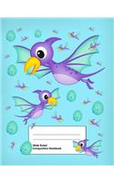 Wide Ruled Composition Notebook: Writing Book Journal, Soft Cover, Blank Lined Paper, 200 Pages, Cute Animal Designs Flying Dinosaurs for Kids Purple