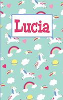 Lucia: Personalized Named Unicorn Journal Notebook Pretty Magical Rainbows & Hearts Cover for Women and Girls Lined Pages