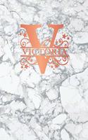 Victoria: Personalized Sketchbook 8.5 X 11. Initial V Sketch Pad. White Marble & Rose Gold Cover. Notebook, Journal, Doodle, Create!