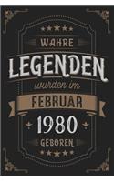 Wahre Legenden wurden im Februar 1980 geboren: Vintage Geburtstag Notizbuch - individuelles Geschenk für Notizen, Zeichnungen und Erinnerungen - liniert mit 100 Seiten