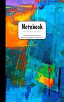 Notebook Wide Ruled 7.5" x 9.25" in / 19.05 x 23.5 cm: Composition Book, Abstract Design with Blue, Orange, Green and Yellow Cover W751