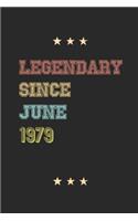 Legendary Since June 1979 Notebook Birthday Gift: Lined Notebook / Journal Gift, 120 Pages; 6x9, Soft Cover, Matte finish