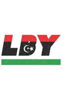 Lby: Libya notebook with lined 120 pages in white. College ruled memo book with the libyan flag
