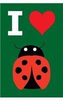 Blank Notebook - 100 Pages - I Love Ladybugs: Unruled; Unlined White Paper; 6" x 9"; 15.2 cm x 22.9 cm; 50 Sheets; Page Numbers; Table of Contents; Diary; Journal; Green; Lady Bug