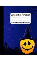 Composition Notebook: Halloween Gifts: Funny Pumpkin Witch Hat Composition Journal Wide Ruled: 100 Pages Book for Kids Teens School Students And Teachers