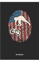 Notebook: Dotted Lined USA BMX Themed Notebook (6x9 inches) ideal as a Red White Blue fingerprint American Flag Journal. Perfect as a Bicycle Motocross Book f