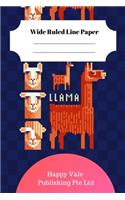 Cute Retro Llama Theme Wide Ruled Line Paper