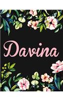 Davina: Personalised Name Notebook/Journal Gift For Women & Girls 100 Pages (Black Floral Design)